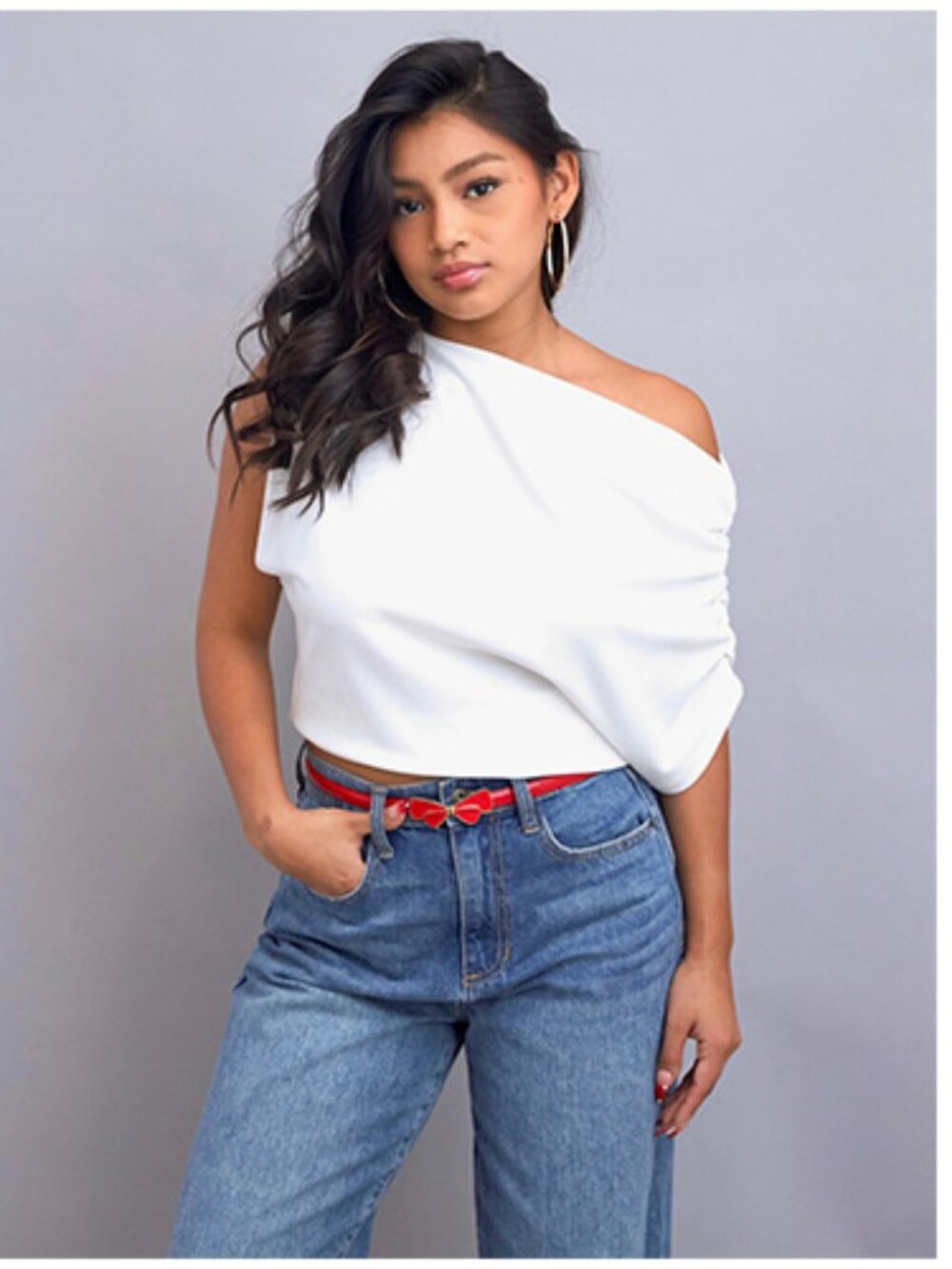 WHITE OFF-THE-SHOULDER RELAXED FIT TOP